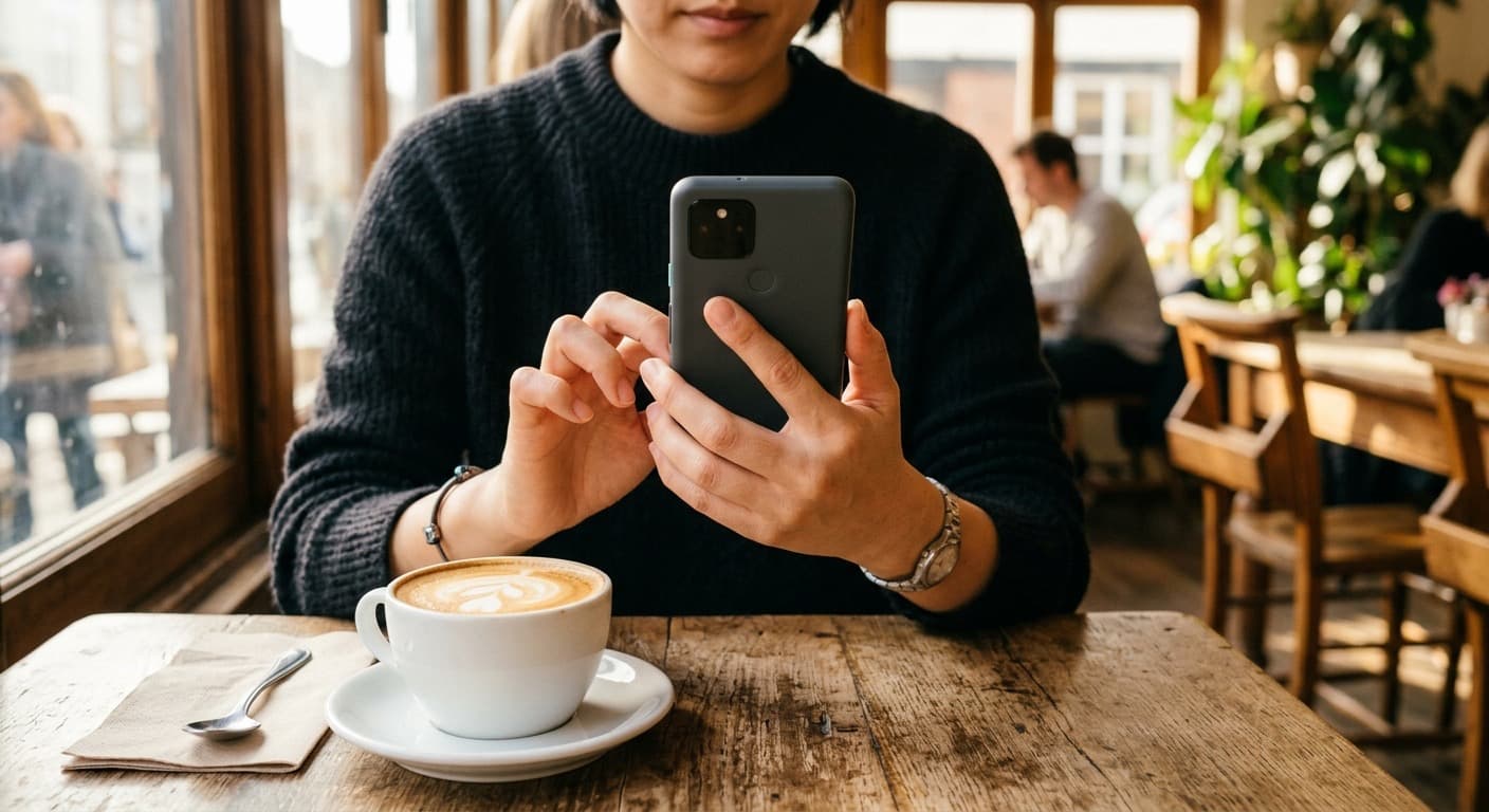 スマートフォンで伴奏者のプロフィールを確認している手元