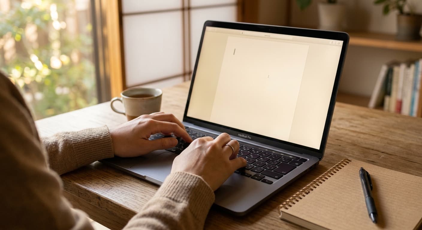 パソコンで伴奏者の募集文を作成している手元