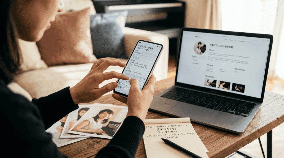スマートフォンでプロフィールページを編集している画面